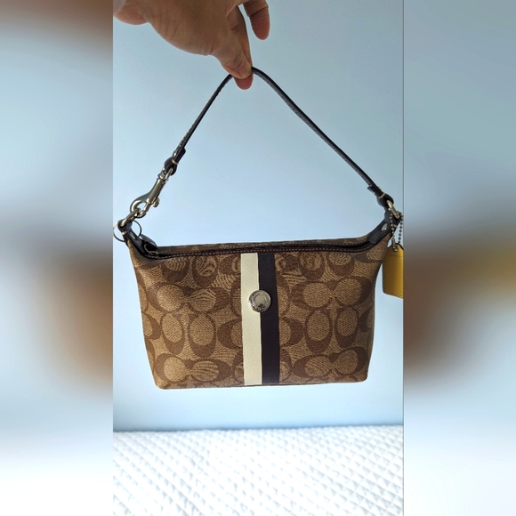 Coach Heritage Stripe Top Handle Pouch - Picture 12 of 12